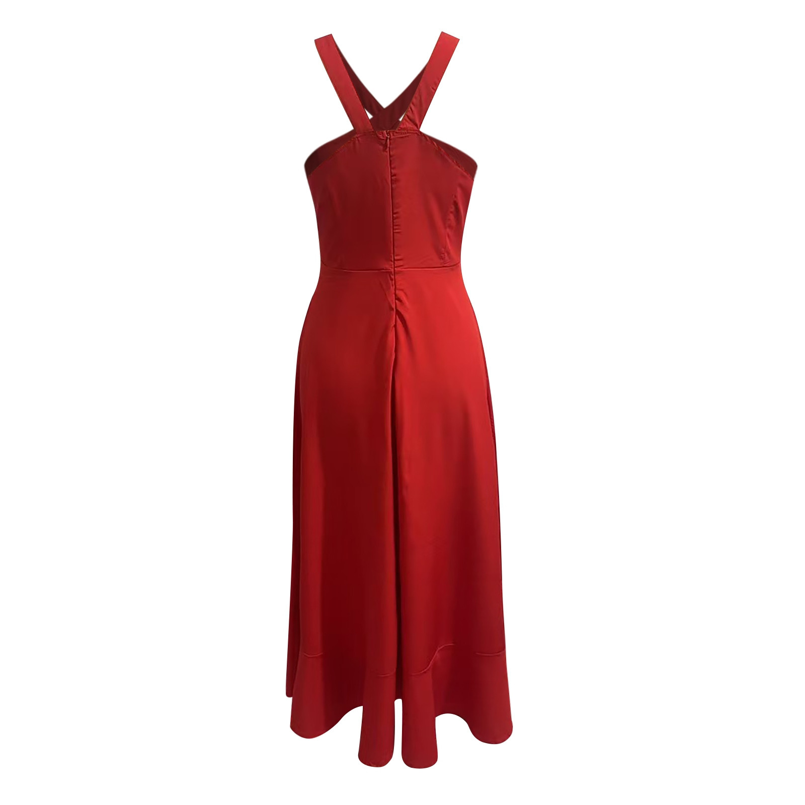 thumbnail image 5 of Vestido de fiesta de verano fluido para mujer con tirantes con volantes: elegante color liso, tejido ligero, cómodo para ocasiones especiales., 5 of 5